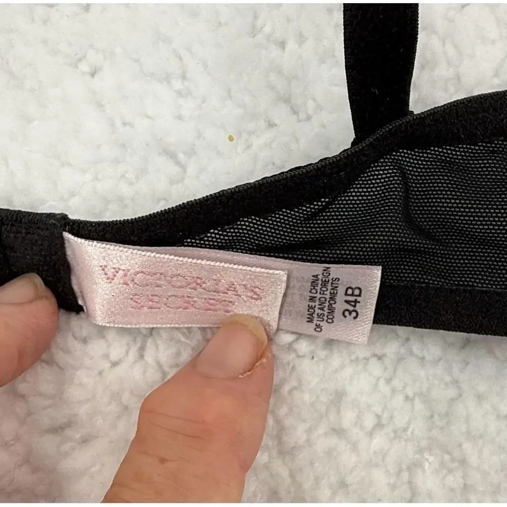 Victorias Secret Black Underwire Pink Ribbon Adjustable Straps Lace Bra Size 36B - Picture 4 of 6